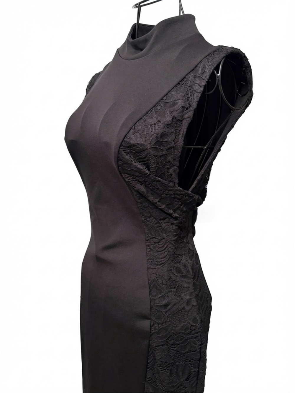 Bebe Black Lace Side Panel Mock Neck Bodycon Dress - Picture 3 of 13